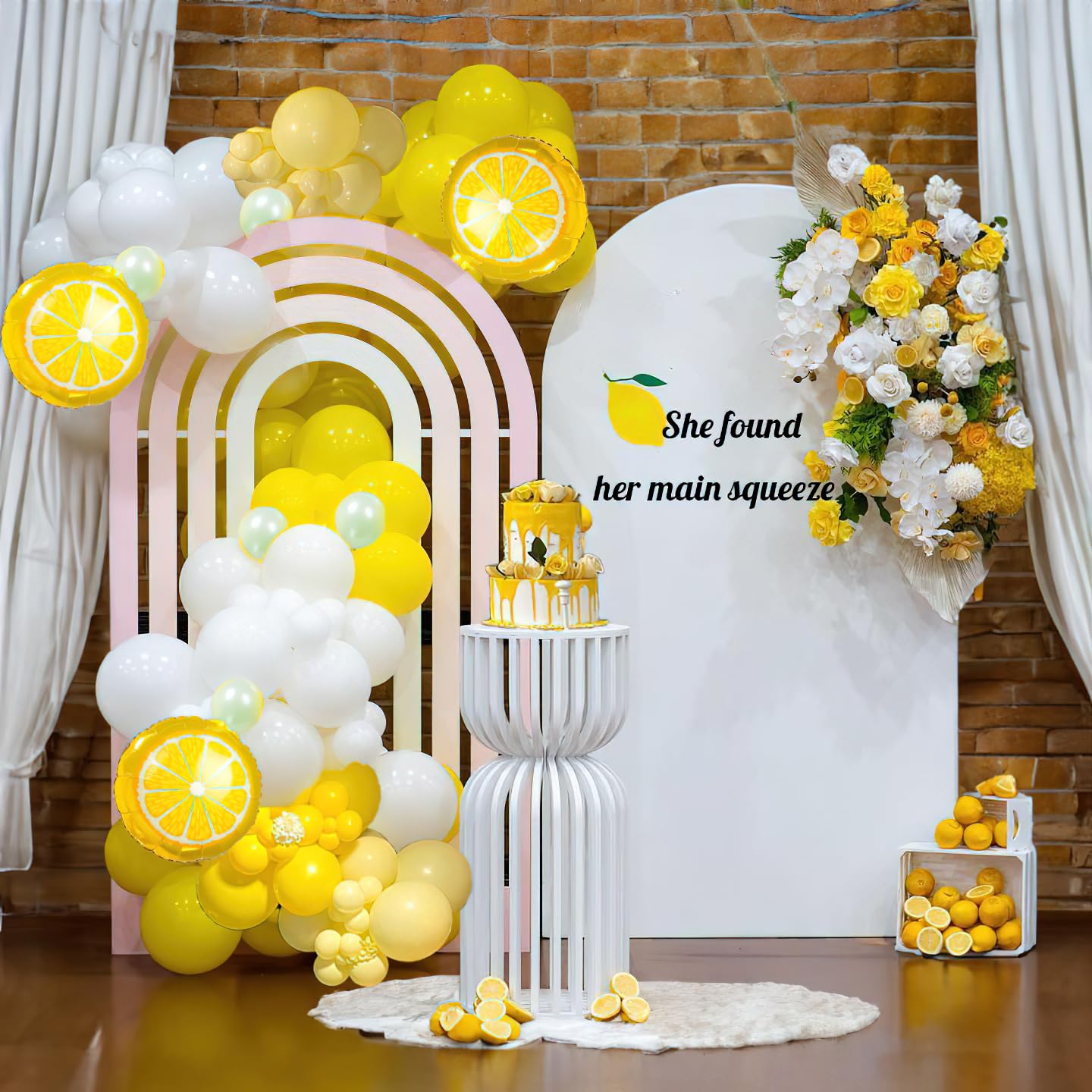 Lemon Baby Shower Decorations Lemonade party main squeeze bridal shower decorations Summer Fruit Party Supplies White Pastel Yellow Balloon Garland Kit