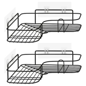 navaris self adhesive shower caddy - set of 2 bathroom organizer shelves for corner wall of bath - toiletry shampoo storage rack holder - black