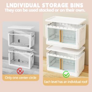 Storage Bins with Lids,78 Quart Plastic White Closet Organizers and Storage,4 Packs Stackable Bins with Wheels,Dual Open Collapsible Storage Bins for Home and Office