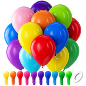 bezente assorted rainbow latex balloons, 100 pack 12 inch round helium bright color balloons for birthday baby shower wedding party decorations