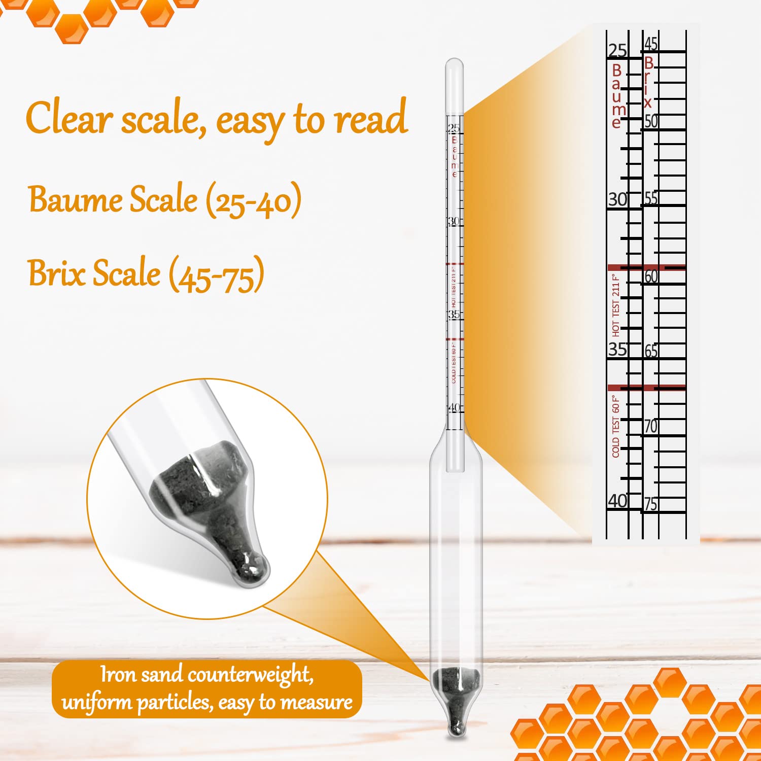 JUYRLE Maple Syrup Hydrometer Kit - Stainless Steel Test Cup, Baume and Brix Scale, Cleaning Brush, Maple Syrup Density Kit for Accurate Measurements of Sugar Content and Quality