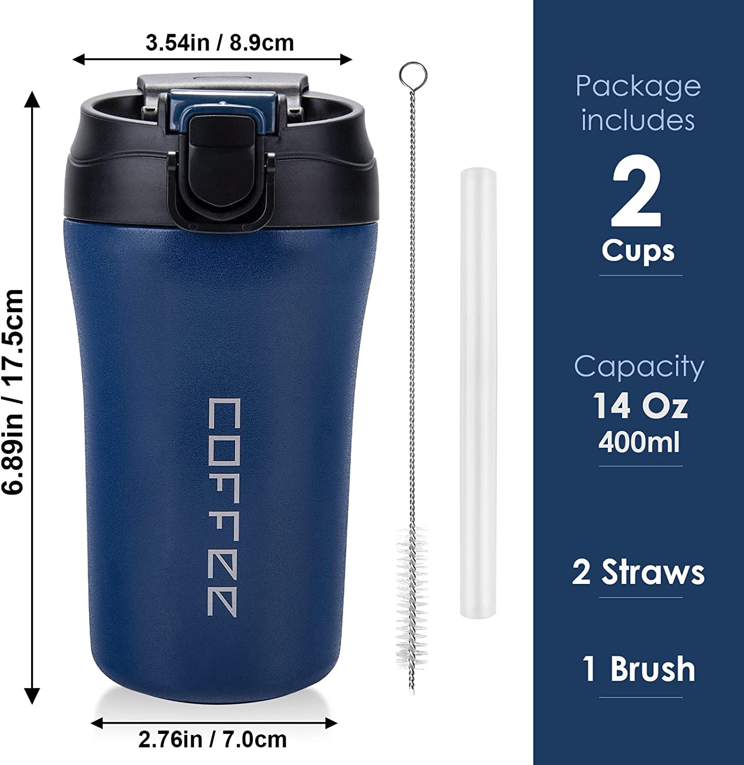 14 oz Travel Coffee Mug, 2 Pack Vacuum Insulated Coffee Travel Mug Spill Proof with Lid and Straw, Stainless Steel Reusable Coffee Tumbler for Hot and Cold Drinks, Gift for Men and Women(Red Blue)