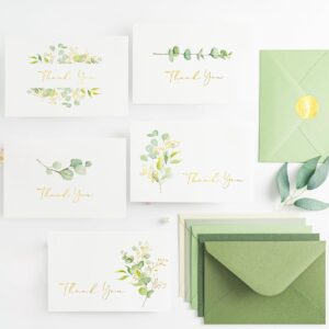 Crisky 50 Pack Eucalyptus Thank You Cards With Envelopes Greenery Thank You Cards for Wedding,Bridal Shower,Baby Shower,Small Business,Graduation