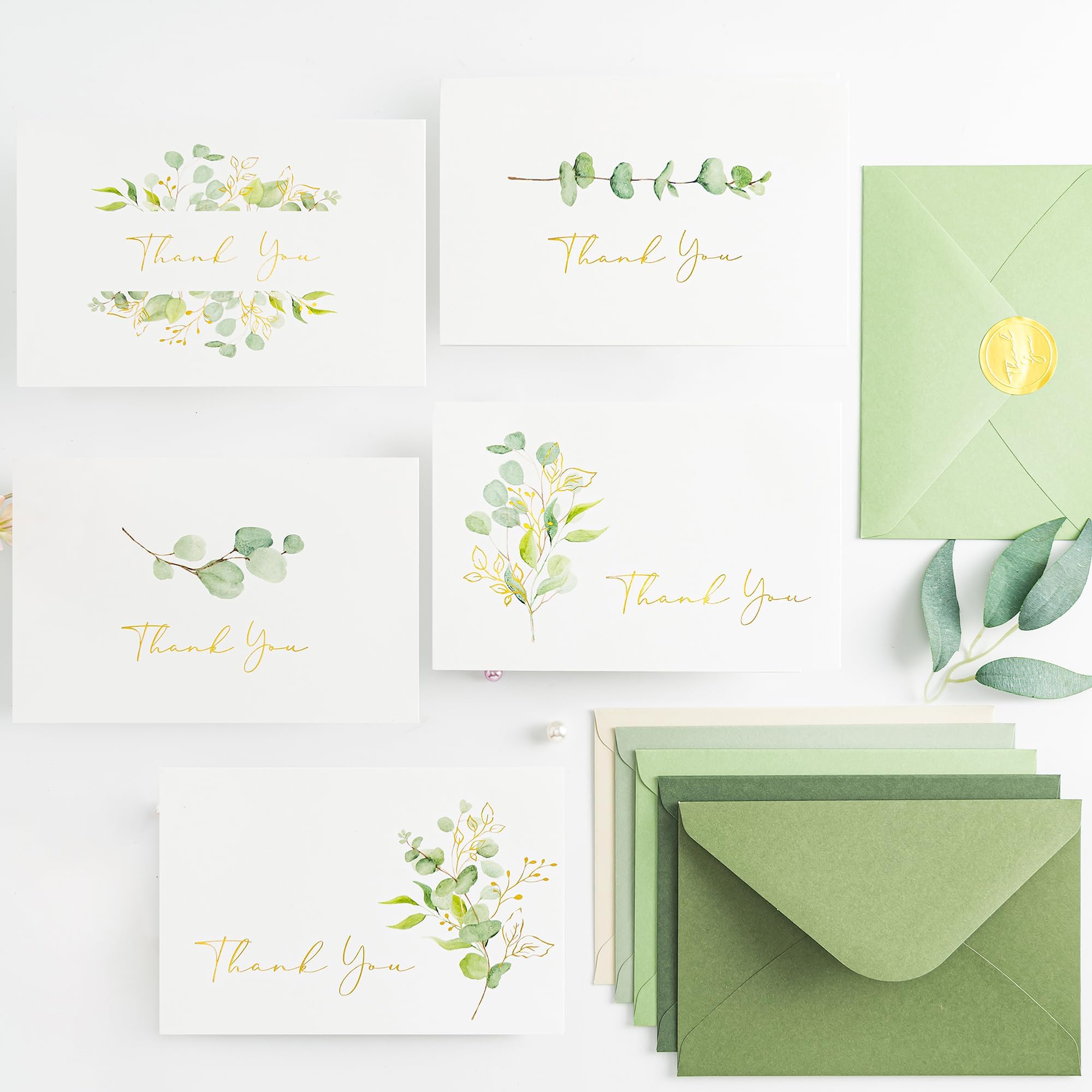 Crisky 50 Pack Eucalyptus Thank You Cards With Envelopes Greenery Thank You Cards for Wedding,Bridal Shower,Baby Shower,Small Business,Graduation