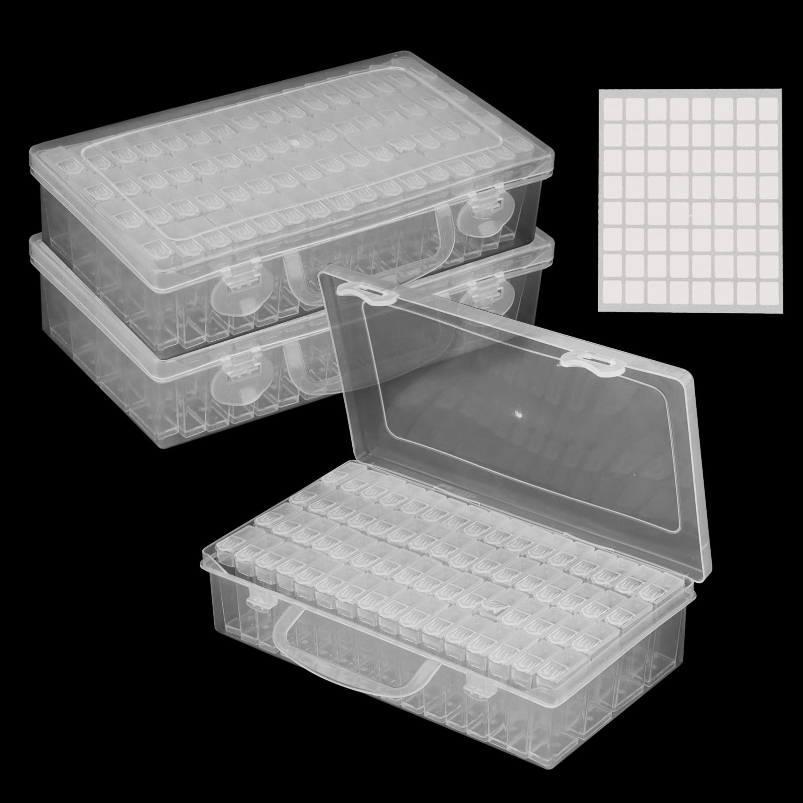 MANCHAP 3 Pack 64 Grids Diamond Storage Containers, Art Craft Stackable Beads Box Organizer Drawer with Stickers for Beads, Painting, Rhinestones, Clear