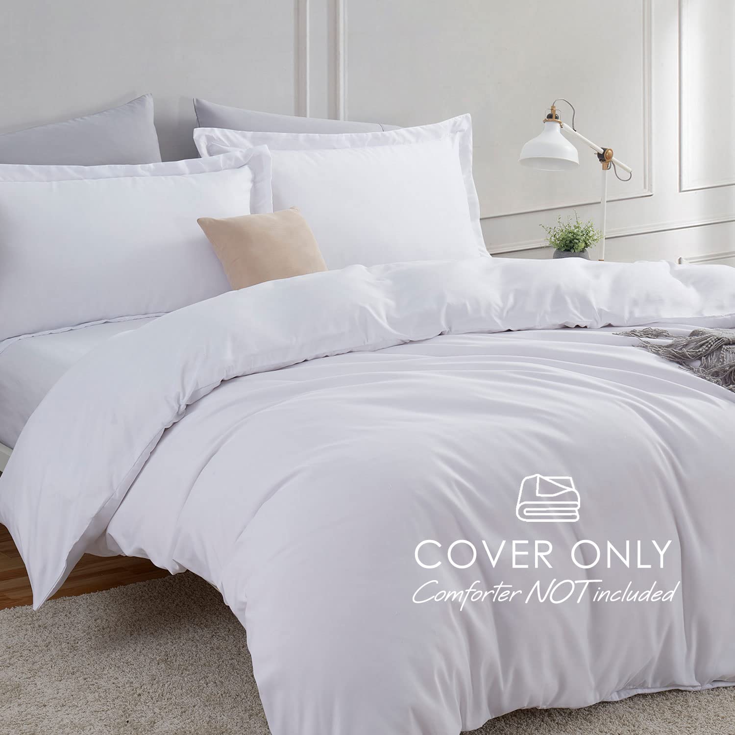 Hearth & Harbor White Duvet Cover Queen Size - 3 Piece Queen Duvet Cover Set, Soft Double Brushed Queen Size Duvet Covers with Button Closure, 1 Duvet Cover 90x90 inches and 2 Pillow Shams