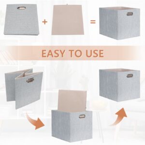 Posprica 13x15x13in Collapsible Storage Bins, Fabric Foldable Cube Storage Boxes, Decorative Storage Baskets Organizer for IKEA Kallax, Shelves, Closet, Clothes, Toy, Set of 4-Grey