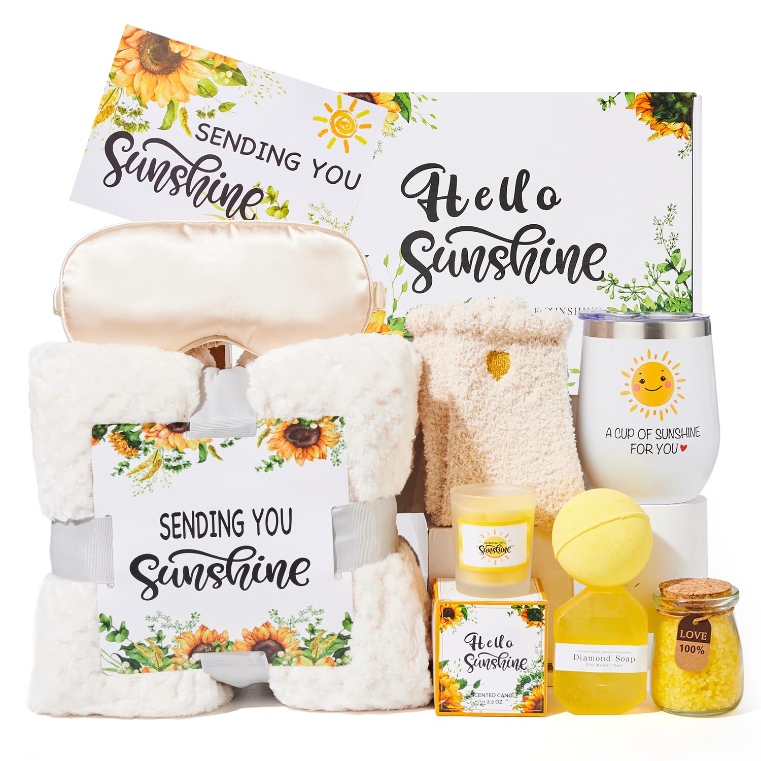 Get Well Soon Gifts for Women, Sunflower Gifts Care Pacakge with Sunshine Tumbler and Luxury Blanket Thinking of You Relaxing Spa Gifts for Mom Sister Grandma