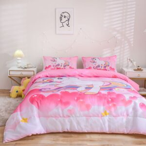 PHANTASIM Unicorn Comforter Set Full All-Season Pink Rainbow Unicorn Bedding Full for Girls 3 Pieces Soft Brushed Microfiber Kids Bedding Set for Girls Boys with 2 Pillowcase