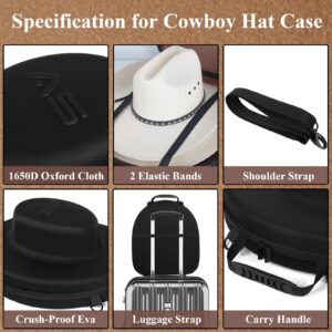 Anysiny Hat Box for Travel-Crush Proof Hat Travel Case for Cowboy Hats Holder Storage Box Organizer Cap Carrier with Adjustable Carry Strap (Cowboy-Black Red, Large-Cowboy Hat Case)