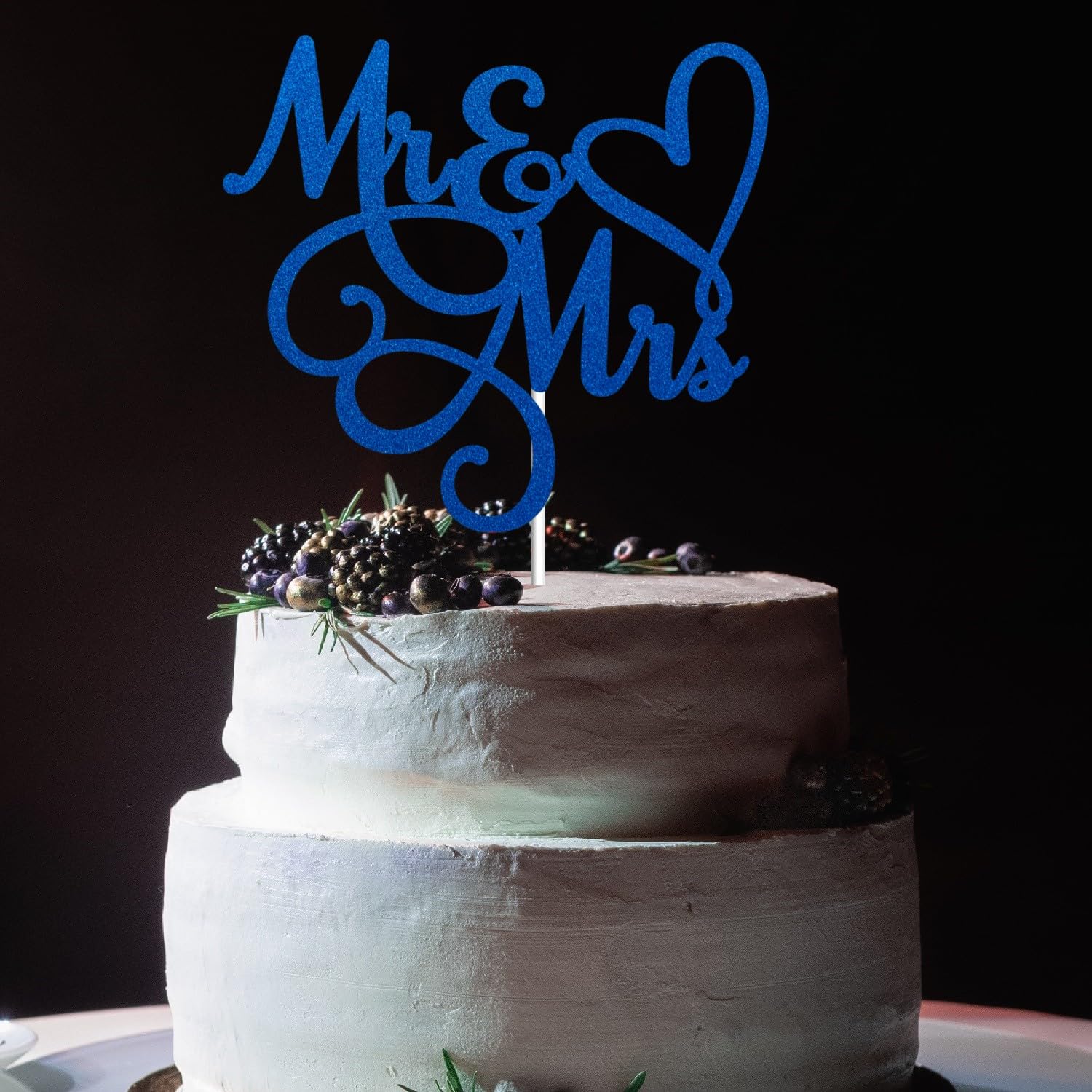 Mr & Mrs Cake Toppers Wedding Bride And Groom Blue Glitter, Wedding Engagement Cake Picks Bridal Shower Cake Decorations, Mr And Mrs Party Decorations Cake Decor