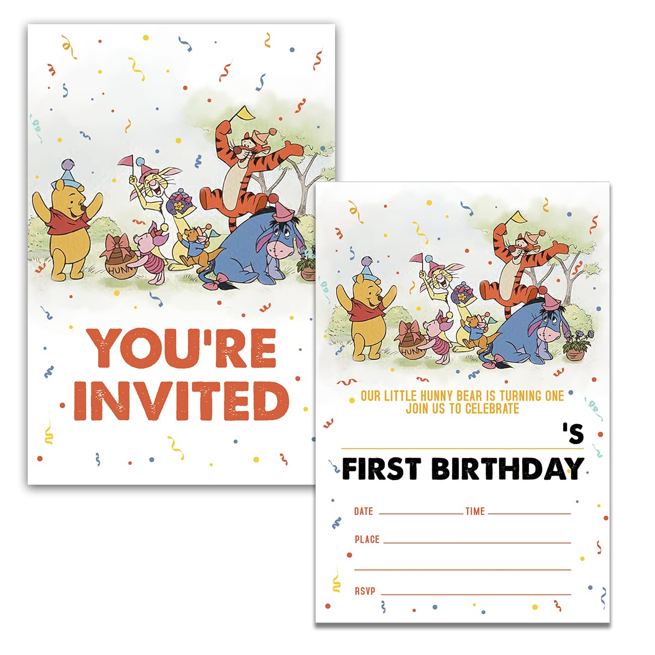 Dolimifa Vintage Winnie the Pooh 1st Birthday Invitations Fill in Style Classic Winnie the Pooh Bear First Birthday Invites, 20 count With Envelopes