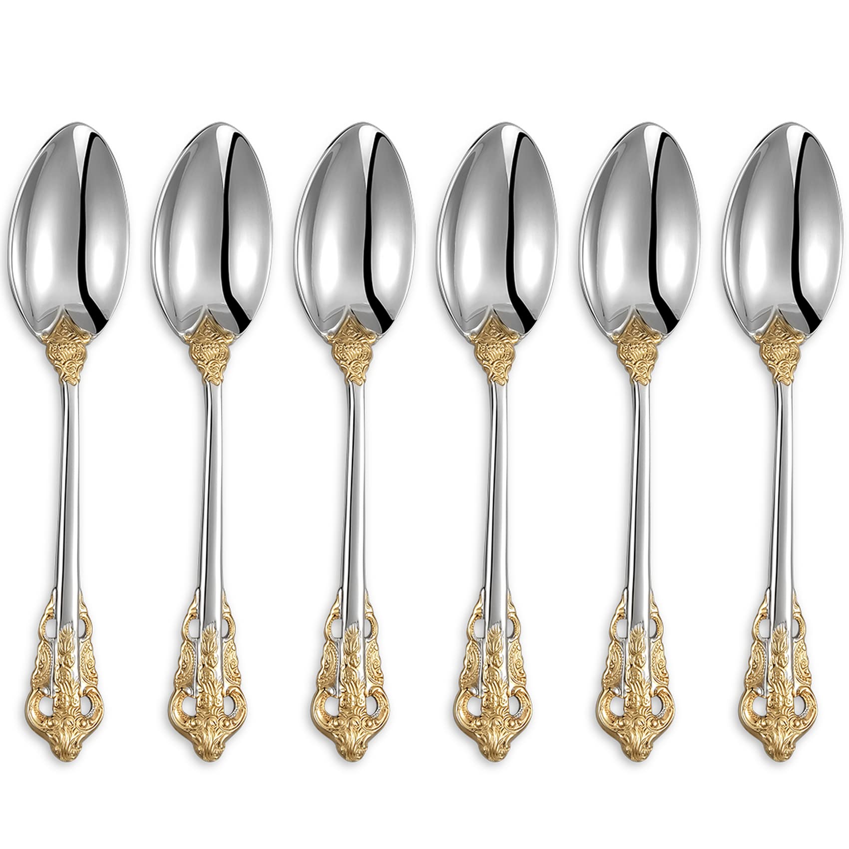 KEAWELL Luxurious 5.1-Inch Espresso Spoons Set - 6 Pieces - Mini Coffee Spoon, 18/10 Stainless Steel - Gorgeous Design with Exceptional Mirror Polished Finish (Gold Accent)