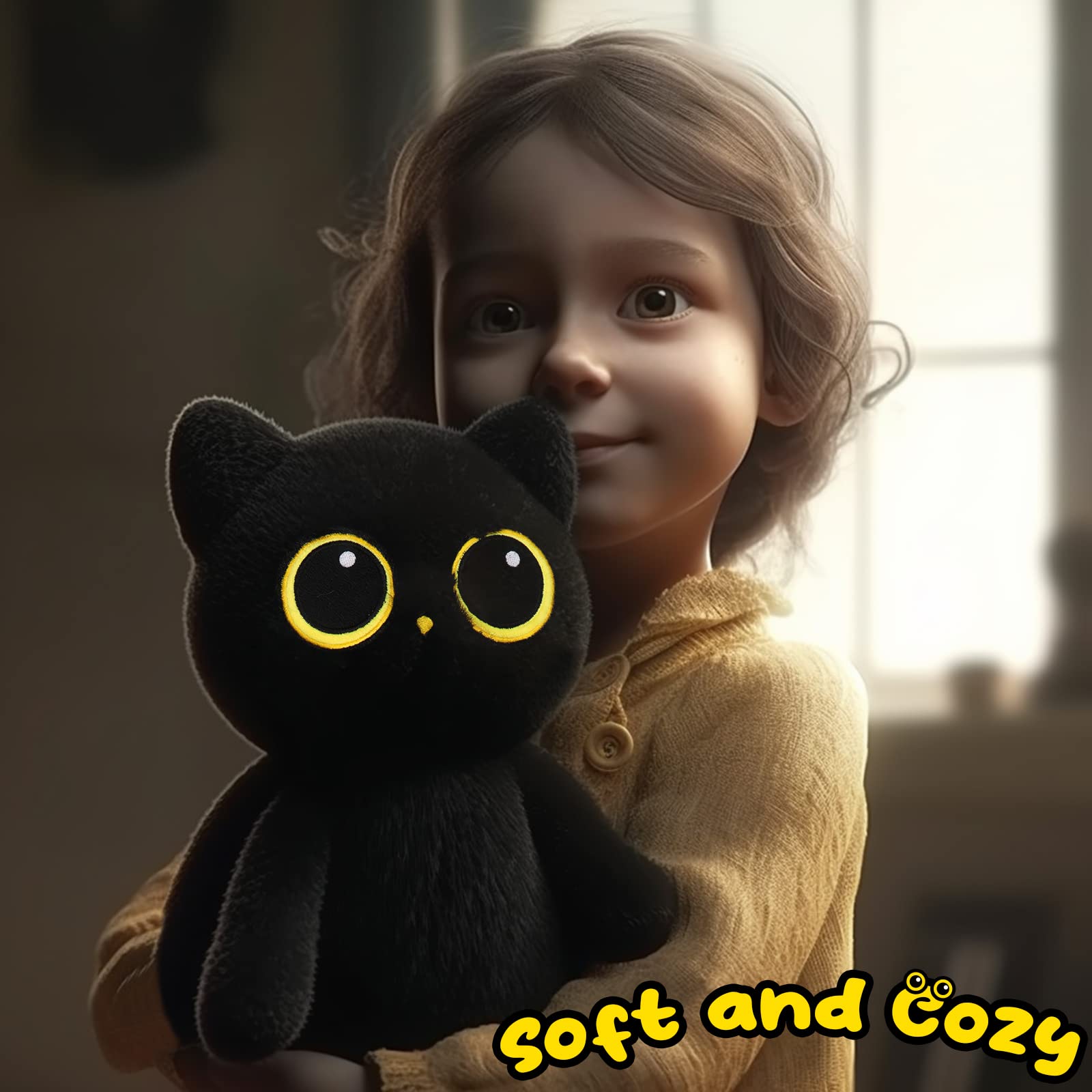 CottonStar Cat Plush Body Pillow, Cute Black Stuffed Animals Big Eyes Soft Plushies Doll Toys (Classic-unweighted)