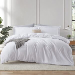 hearth & harbor white duvet cover queen size - 3 piece queen duvet cover set, soft double brushed queen size duvet covers with button closure, 1 duvet cover 90x90 inches and 2 pillow shams