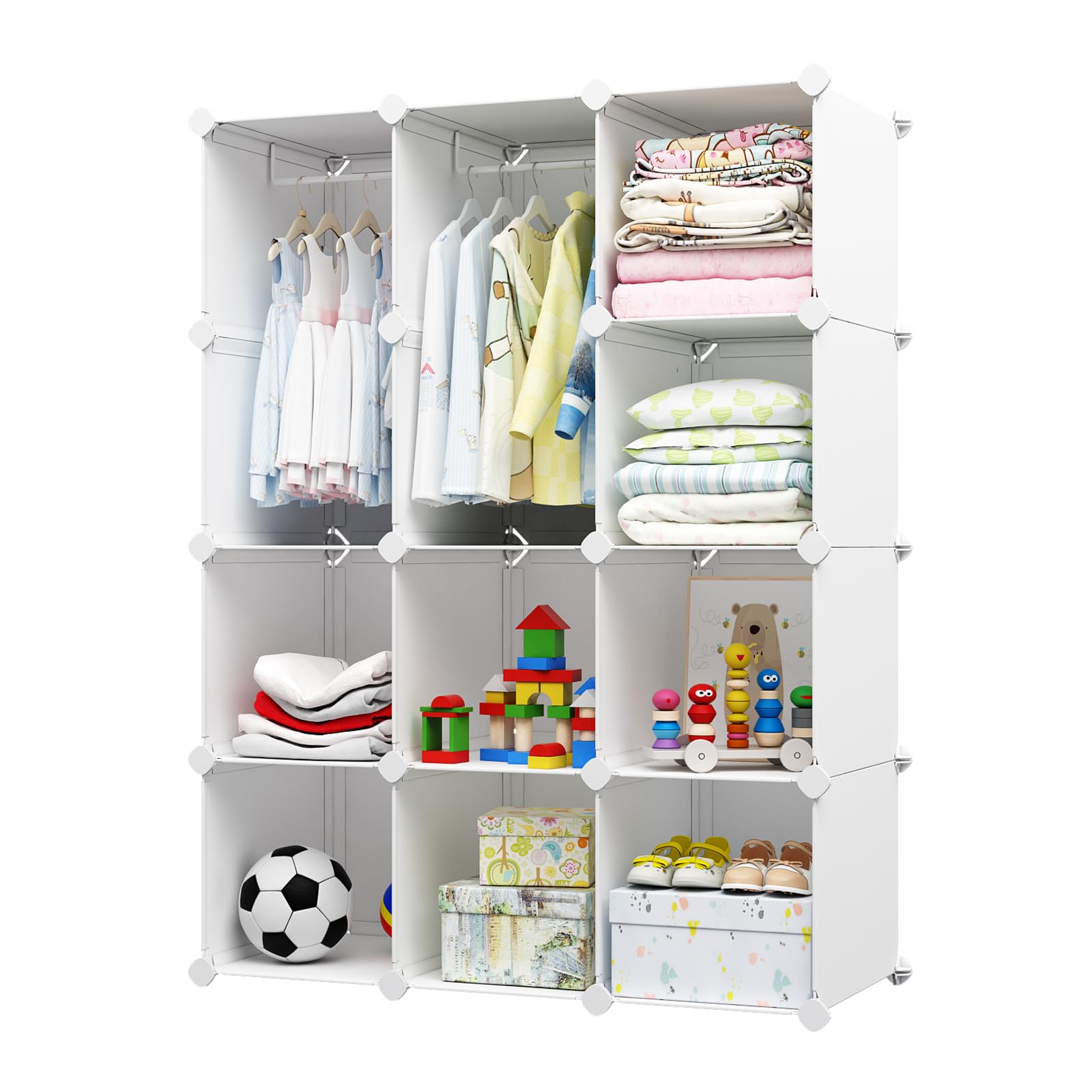 VIPZONE Baby Dresser, Kids Closet Organizers, Portable Kids Wardrobe for Closet, Bedroom, Nursery, Cubby, Cabinet, Clothes, Dress, Baby Storage Shelf, Armoire Clothes Hanging (12 Cube, White)