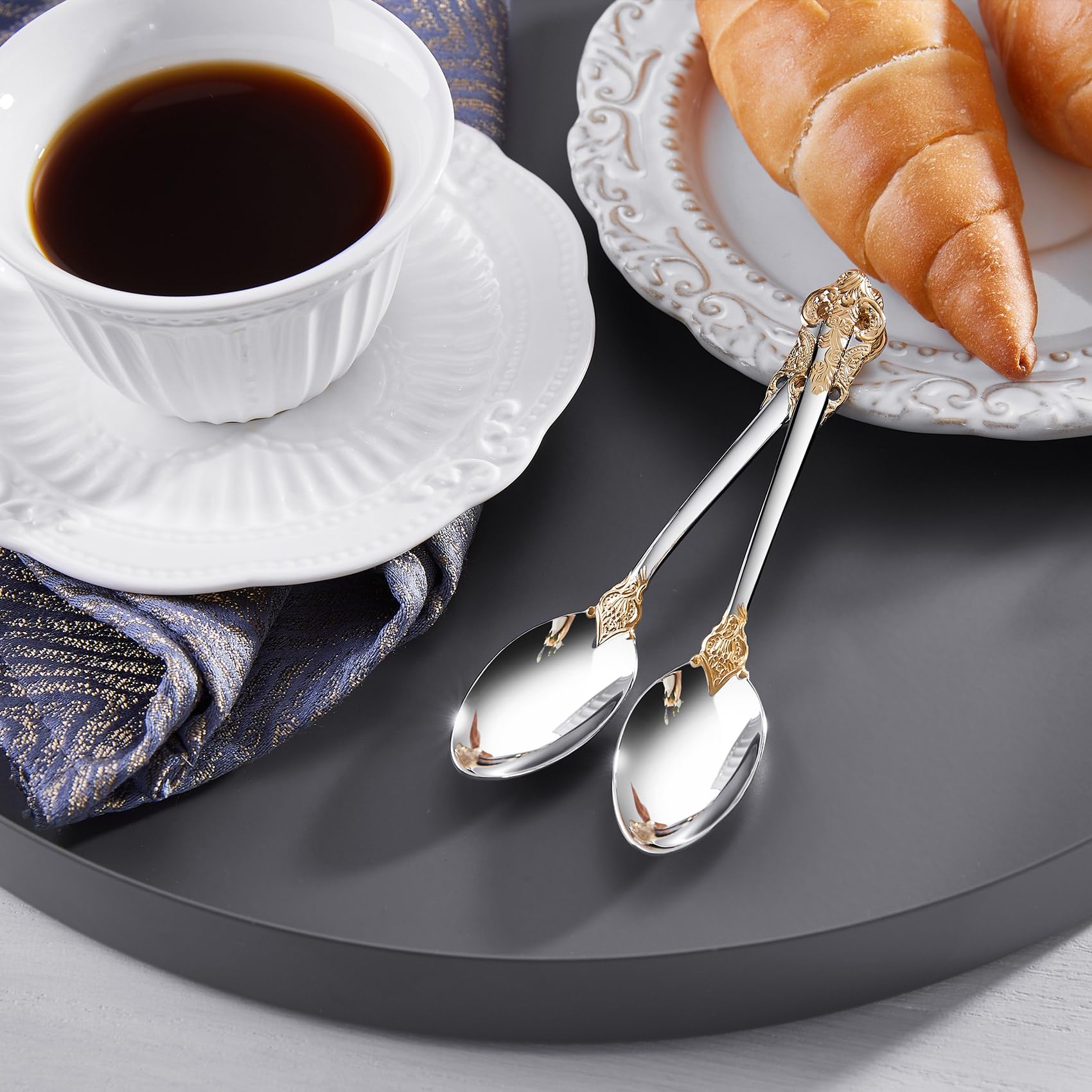 KEAWELL Luxurious 5.1-Inch Espresso Spoons Set - 6 Pieces - Mini Coffee Spoon, 18/10 Stainless Steel - Gorgeous Design with Exceptional Mirror Polished Finish (Gold Accent)