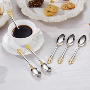 KEAWELL Luxurious 5.1-Inch Espresso Spoons Set - 6 Pieces - Mini Coffee Spoon, 18/10 Stainless Steel - Gorgeous Design with Exceptional Mirror Polished Finish (Gold Accent)