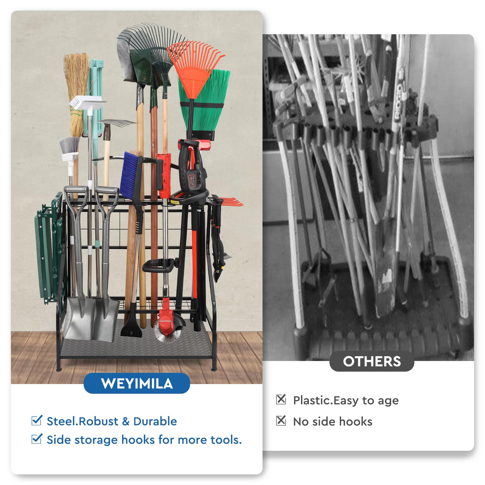 WEYIMILA Garden Tool Organizer for Garage, Yard Tool Storage, Garden Tool Rack, for Shed Home Outdoor, Up to 58 Long-Handled Tools, Garden Tool Stand, Heavy Duty Steel, Black