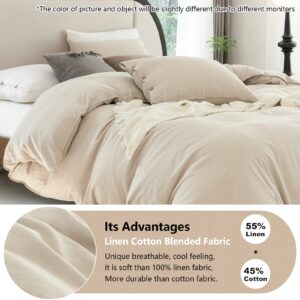 Talasily Linen Duvet Cover King Size - Soft Breathable Duvet Cover Set with Buttons Closure, 3 Pieces, 1 Duvet Cover 104x90 Inches and 2 Pillowcase Linen Cotton Blend Duvet Cover (King,Beige)