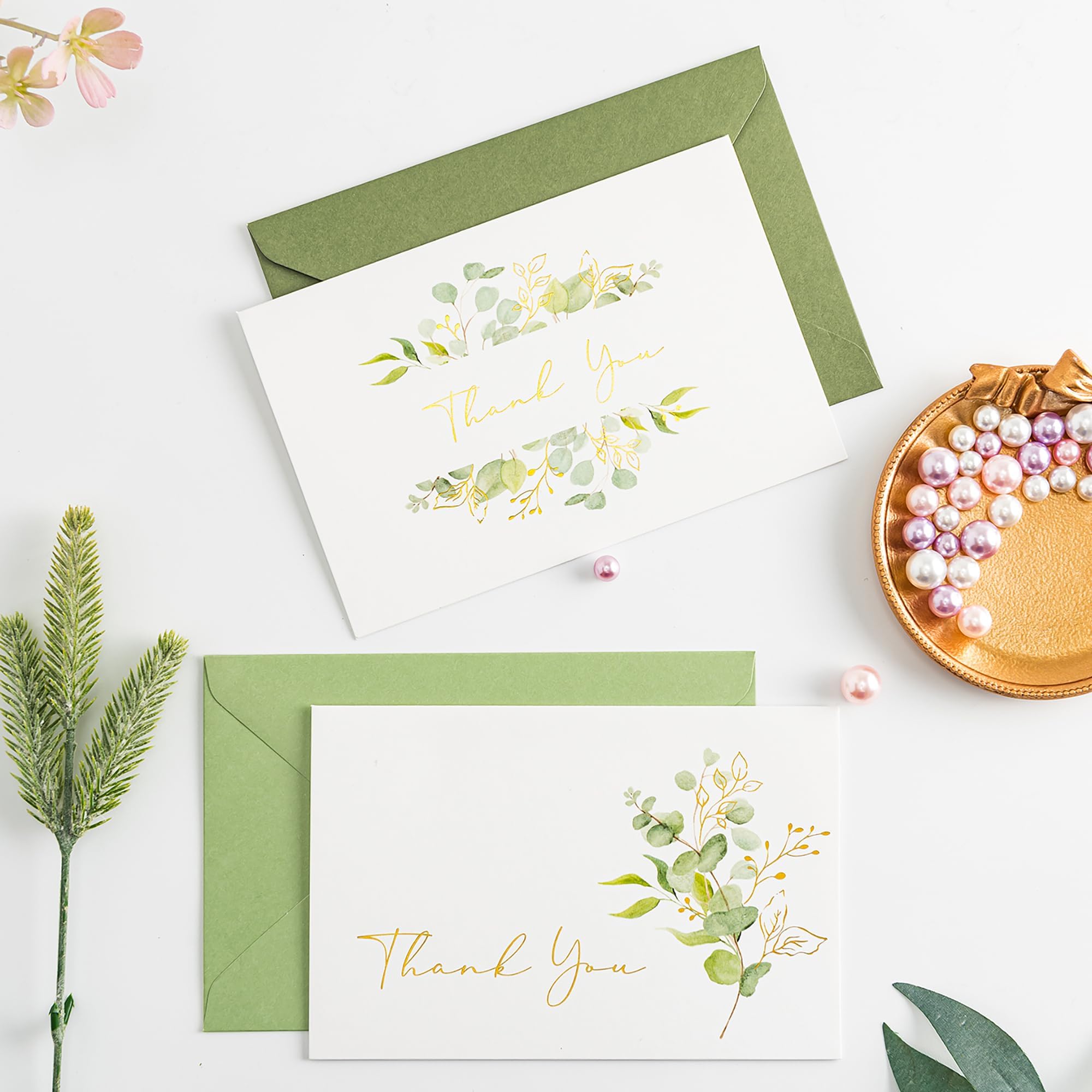 Crisky 50 Pack Eucalyptus Thank You Cards With Envelopes Greenery Thank You Cards for Wedding,Bridal Shower,Baby Shower,Small Business,Graduation