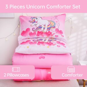 PHANTASIM Unicorn Comforter Set Full All-Season Pink Rainbow Unicorn Bedding Full for Girls 3 Pieces Soft Brushed Microfiber Kids Bedding Set for Girls Boys with 2 Pillowcase