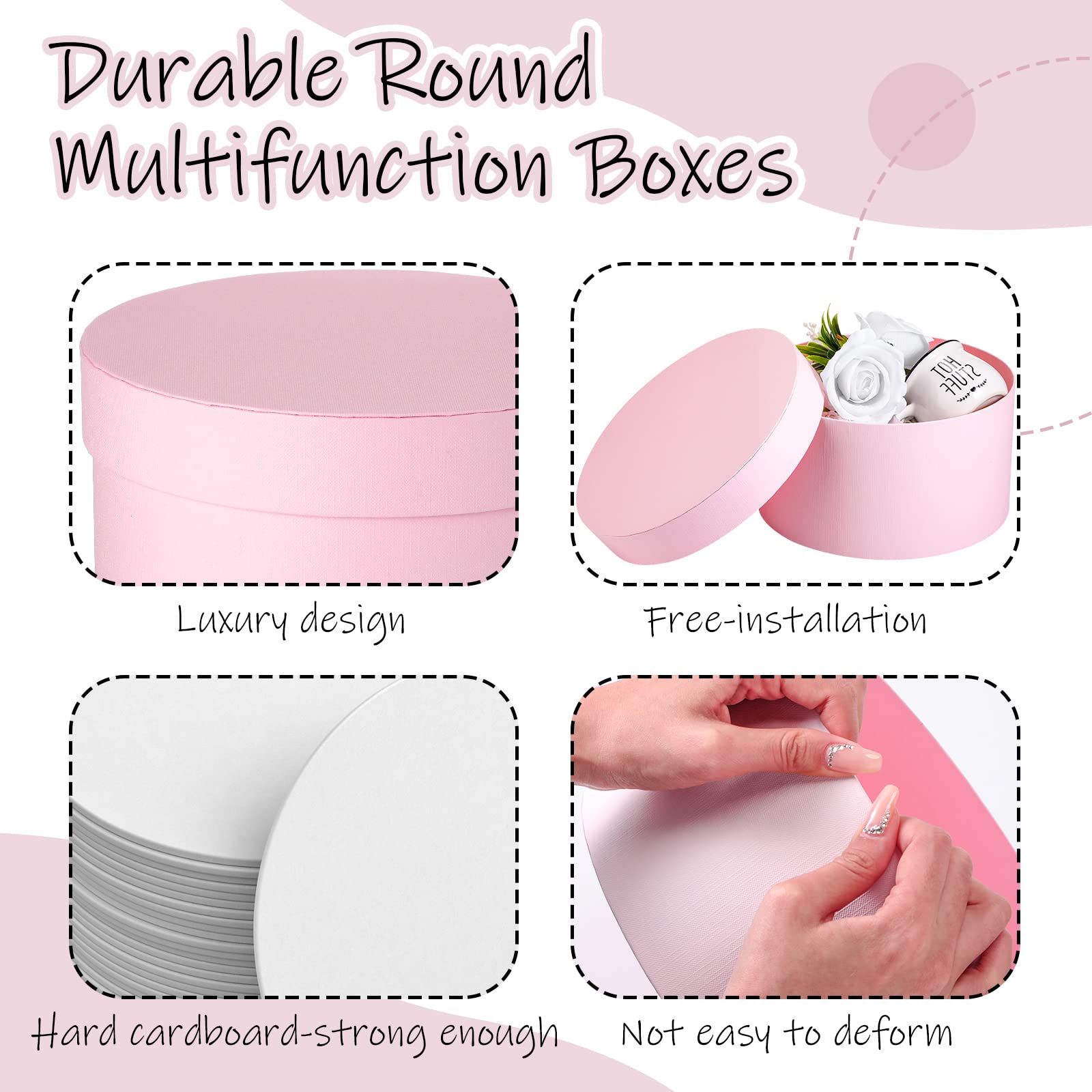 Nuenen Gift Boxes with Lids Floral Foam Set Round Boxes Flower Arrangements Supplies Round Floral Foam Round Boxes for Flowers for Mother's Day Bridesmaid Wedding(Pink)