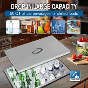 Drop in Ice Chest with Cover 304 Stainless Steel Drop in Cooler Included Drain-Pipe and Drain Plug Drop in Ice Bin for Cold Wine Beer,23''L X 17''W X 13''H