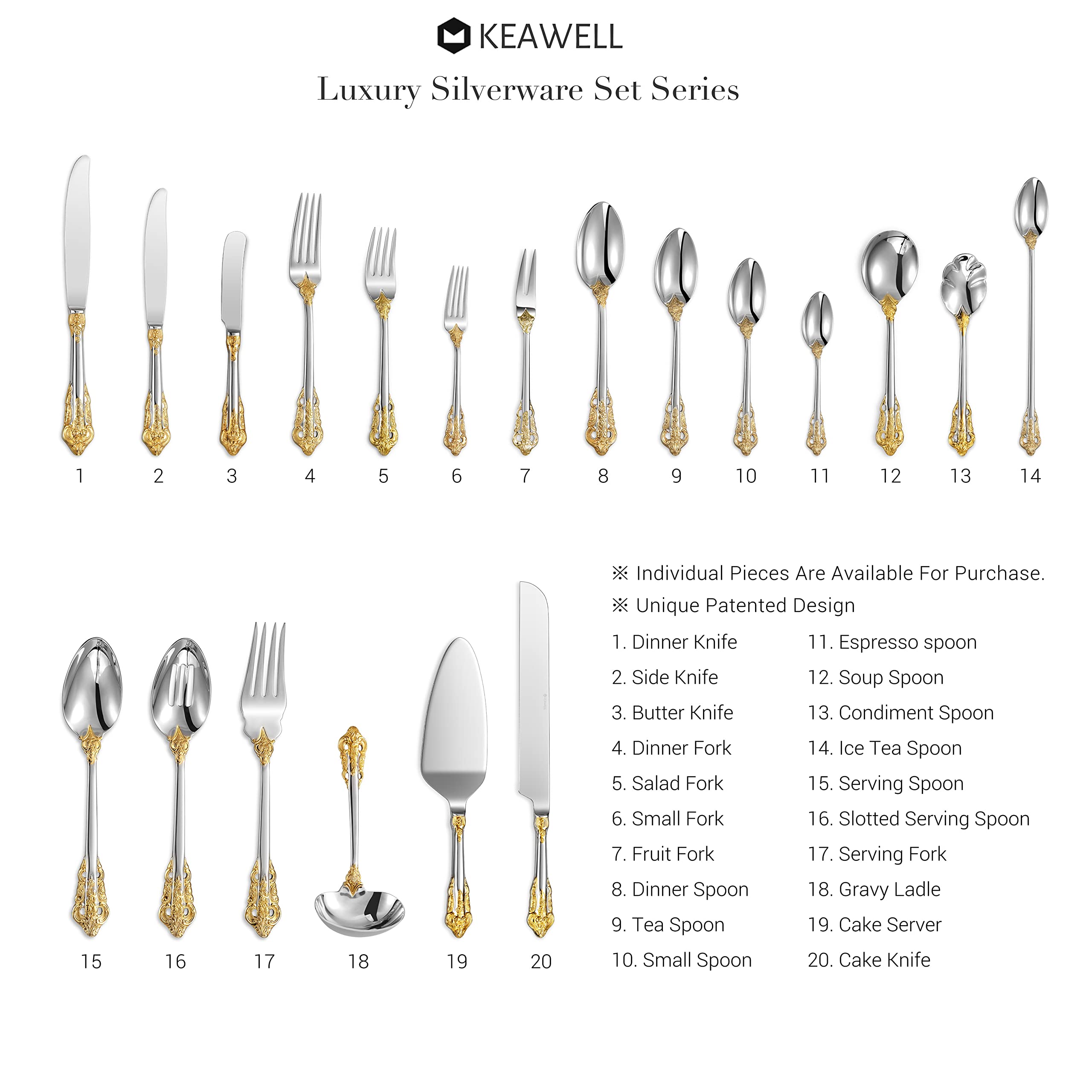 KEAWELL Luxurious 5.1-Inch Espresso Spoons Set - 6 Pieces - Mini Coffee Spoon, 18/10 Stainless Steel - Gorgeous Design with Exceptional Mirror Polished Finish (Gold Accent)