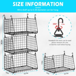 3-Pack Hanging Laundry Room Organizaton：Foldable Laundry Room Organizer Wire Shelf Basket with 360°Rotating Hooks Space Saving Over Washer and Dryer Shelves - Laundry Organization and Storage, Black