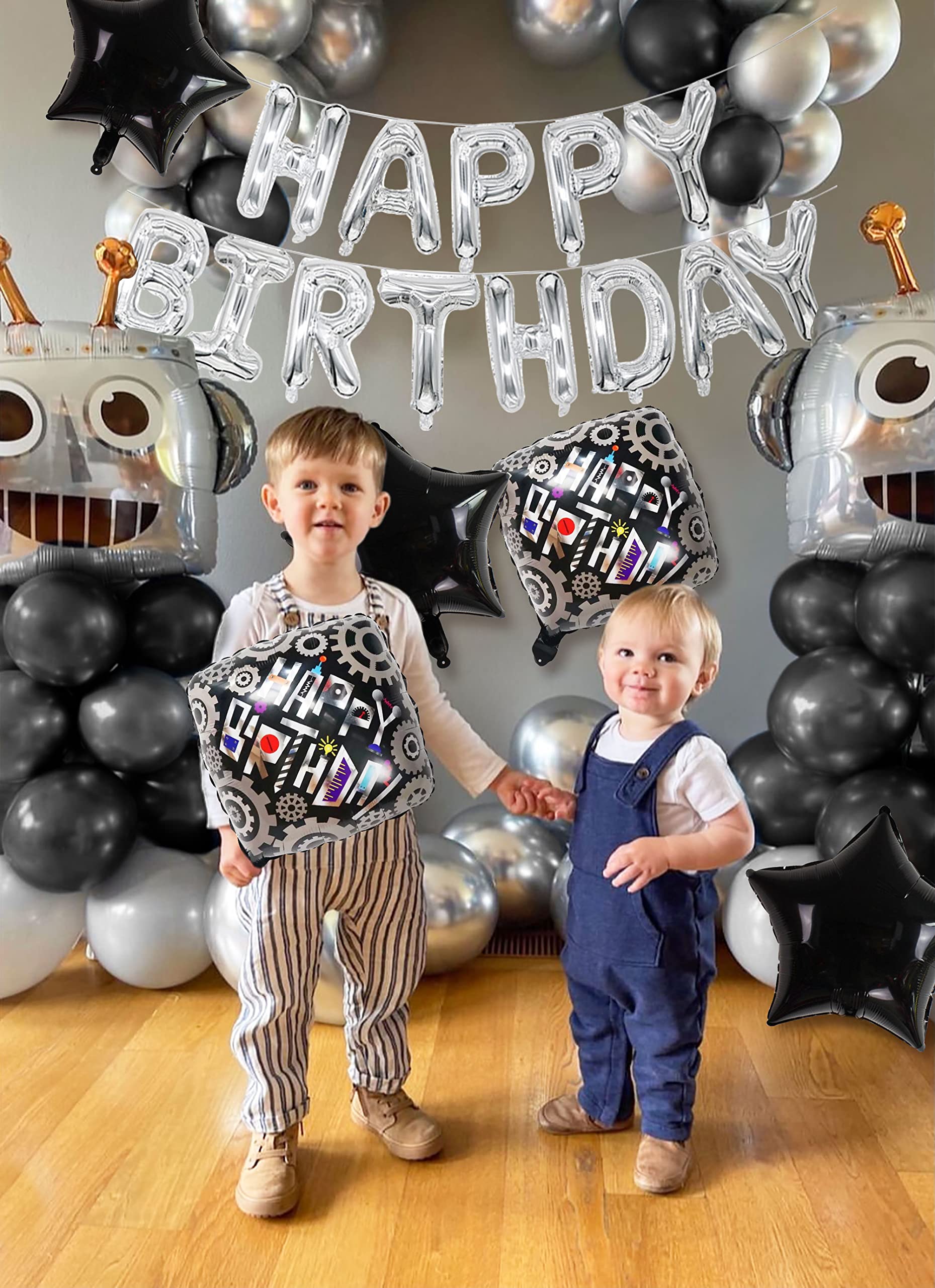 31 PCS Robot Birthday Party Supplies Robot Birthday Balloons Robot Birthday Banner Favors Cake Cupcake Decoration