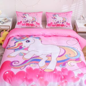 PHANTASIM Unicorn Comforter Set Full All-Season Pink Rainbow Unicorn Bedding Full for Girls 3 Pieces Soft Brushed Microfiber Kids Bedding Set for Girls Boys with 2 Pillowcase