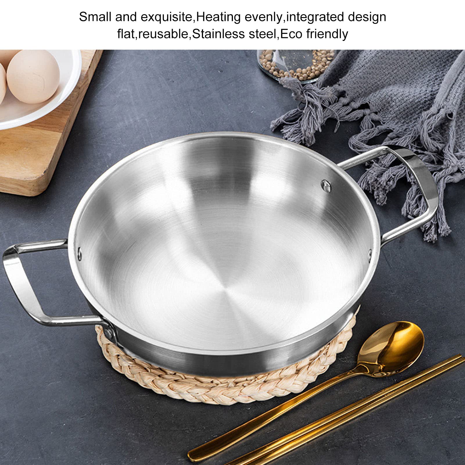 Korea Noodle Pot, Fast Heating Stainless Steel Ramen Cooking Stockpot,Binaural Pasta Pots Kitchen Cookware for Paghetti Soup Porridge Noodle(20cm)