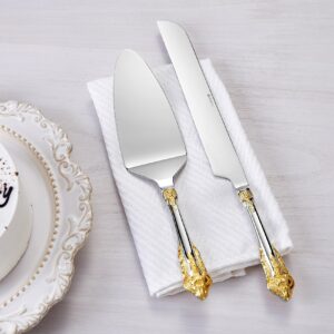 KEAWELL Gorgeous Wedding Cake Knife and Server Set, 18/10 Stainless Steel, Fine Luxury Cake Cutting Set (Gold Accent)