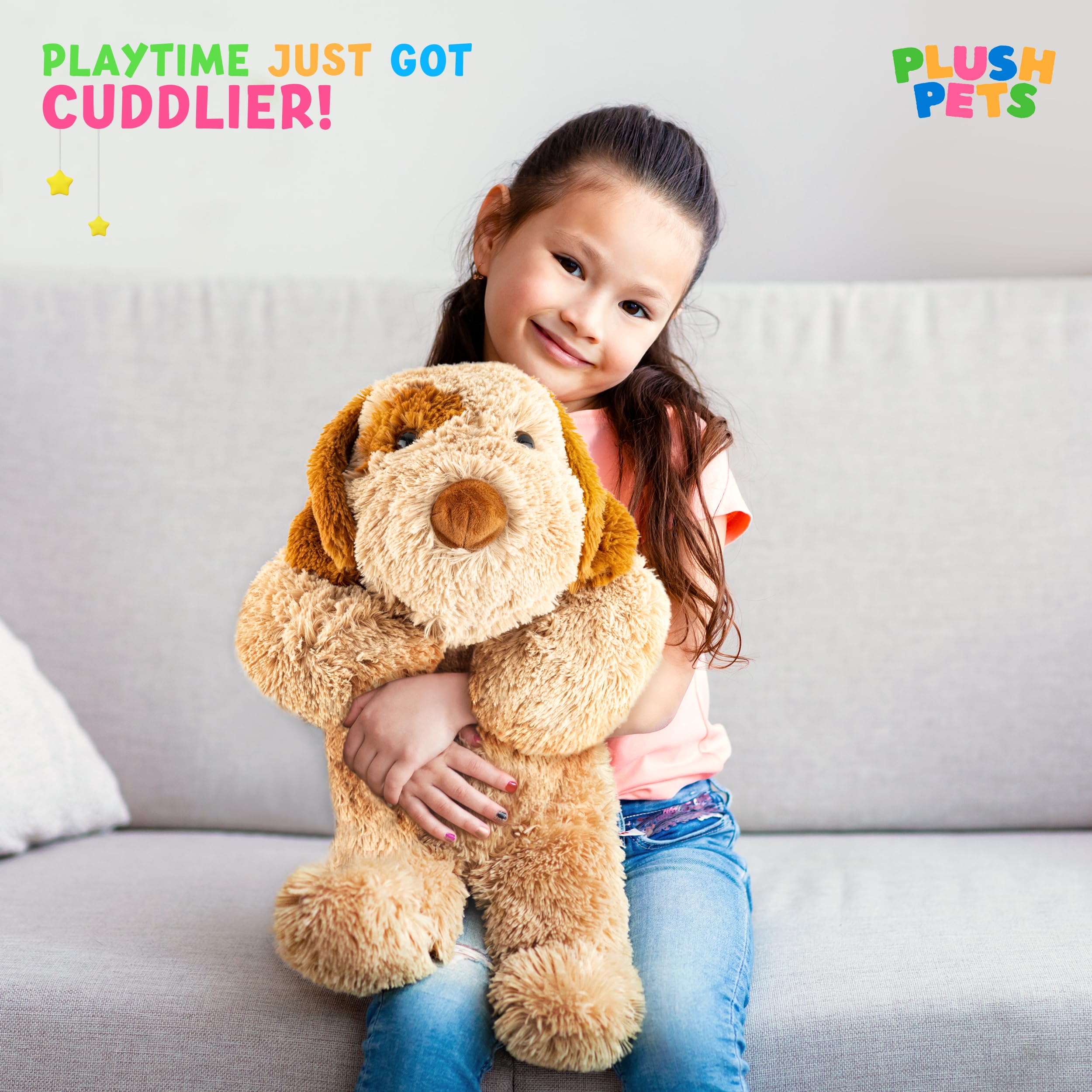 PlushPets Weighted Stuffed Animals - 24 inch 4 LBS - Large Weighted Dog Plush Animal - Cute Sensory Needs Toy - Comfort & Relaxation - Weighted Throw Pillow - Gift for Kids, Adults, Boys, Girls (Dog)