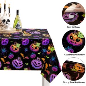 joycloth 3 Pack Halloween Tablecloths, 54 x 108 Inch Disposable Plastic Spiderweb Table Covers with Cute Pumpkin Bat Happy Halloween Party Supplies for Kids Halloween Party