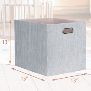 Posprica 13x15x13in Collapsible Storage Bins, Fabric Foldable Cube Storage Boxes, Decorative Storage Baskets Organizer for IKEA Kallax, Shelves, Closet, Clothes, Toy, Set of 4-Grey