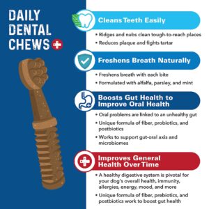 Bernie's Charming Chompers - Daily Dental Chews for Dogs 50-100 Lbs. - 12 Count - Cleans Teeth, Freshens Breath, + Boosts Oral-Gut Microbiome. Easy to Digest, Supports Healthy Digestion Naturally