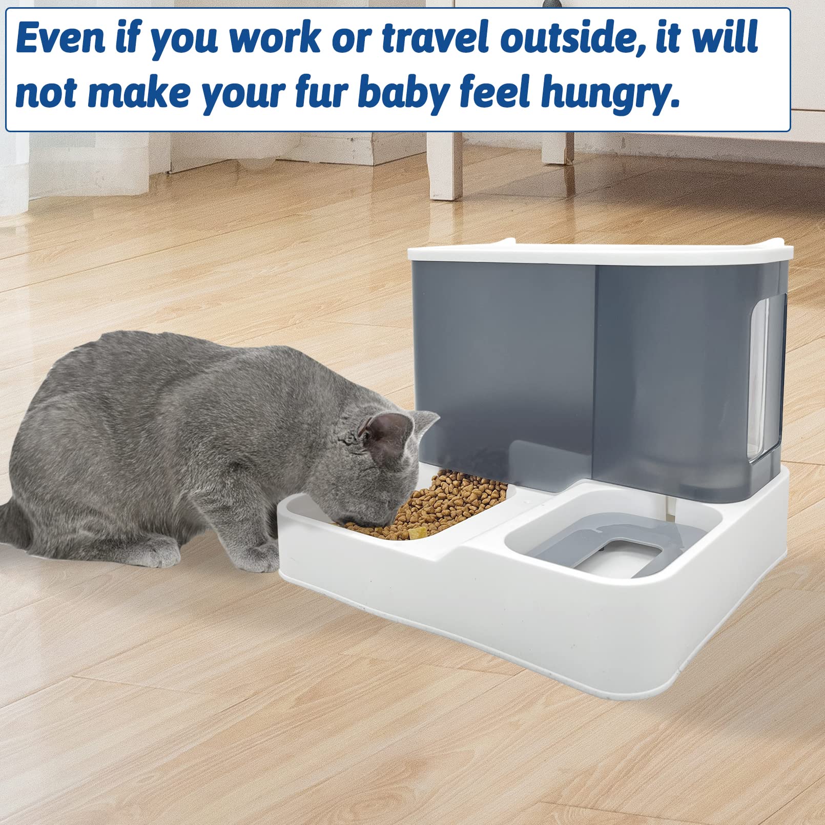 Apatal Gravity Automatic Cat Feeder Set, 2 in 1 Gravity Pet Food and Water Bowl Set All-in-One Auto Puppy Supply Feeding Watering Supplies for Small Medium Indoor Dogs Cats Pets(Grey)