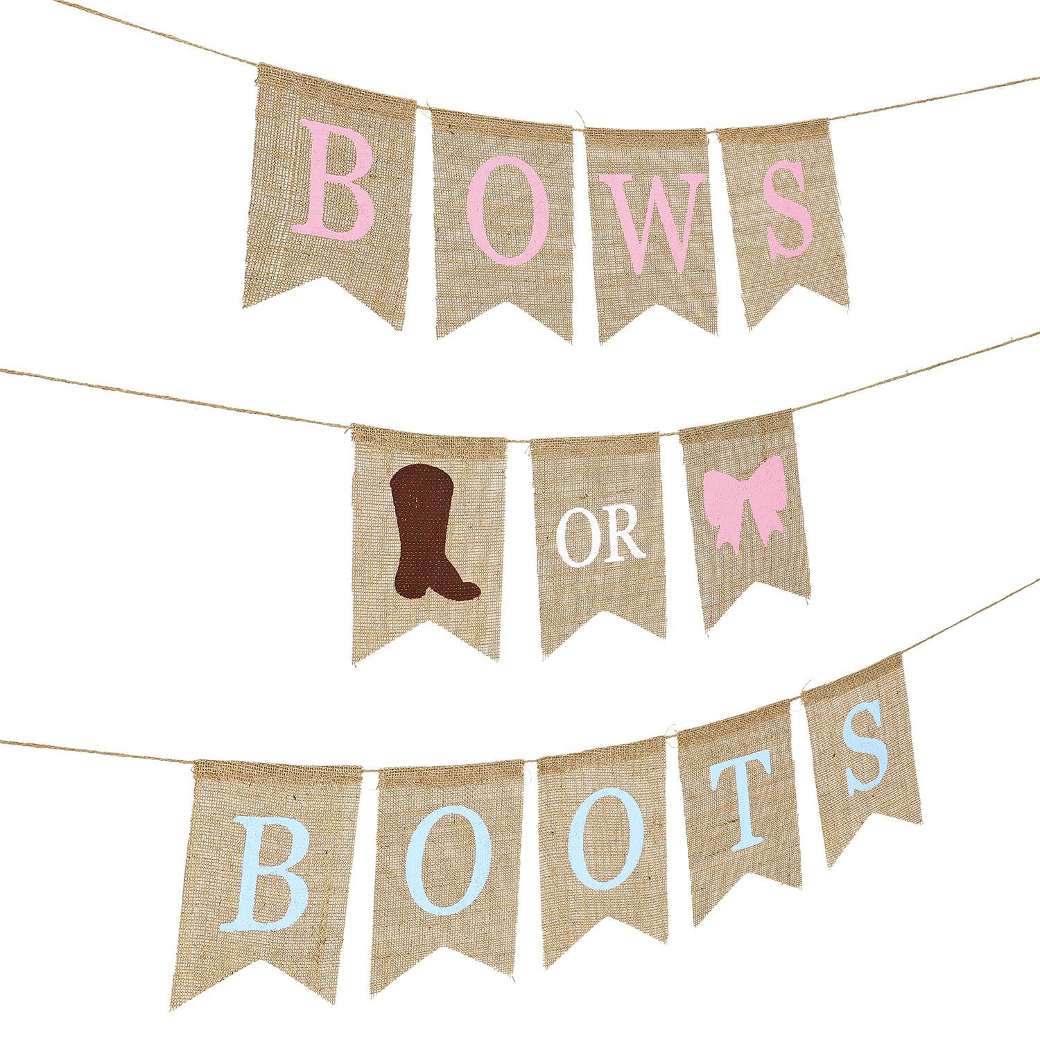 boot or bow banner, boy or girl burlap banner, baby shower burlap shower decorations, baby gender reveal party