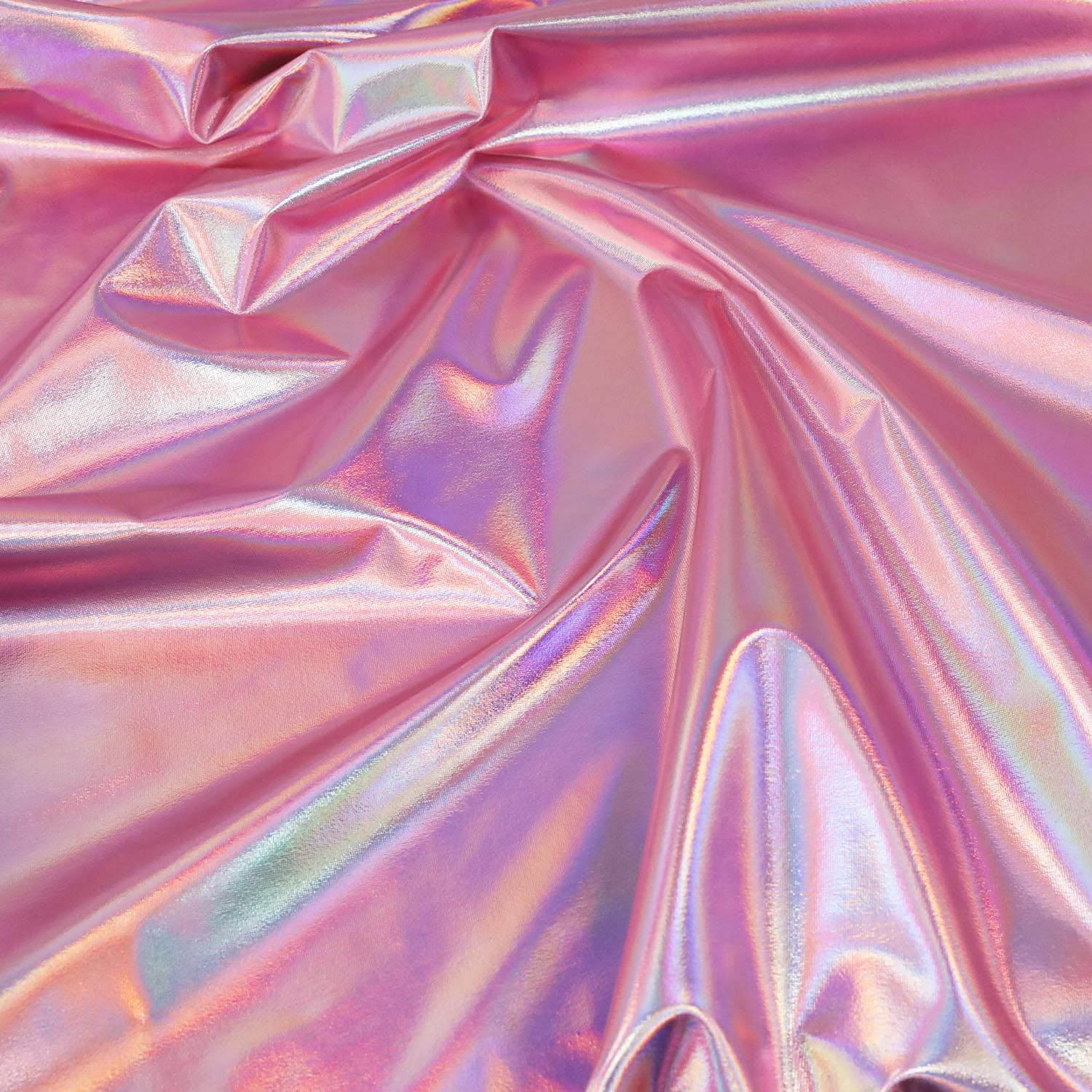 AnnyCraft Metallic Foil Stretch Fabric Hologram Spandex, for Sewing Dancewear Costumes, 58 Inch Wide, 1 Yard - Iridescent Pink