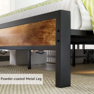 LUXOAK Queen Size Bed Frame, Platform Bed Frame with 2-Tier Storage Headboard and Charging Station/No Box Spring Needed/Noise Free/Industrial/Rustic Brown