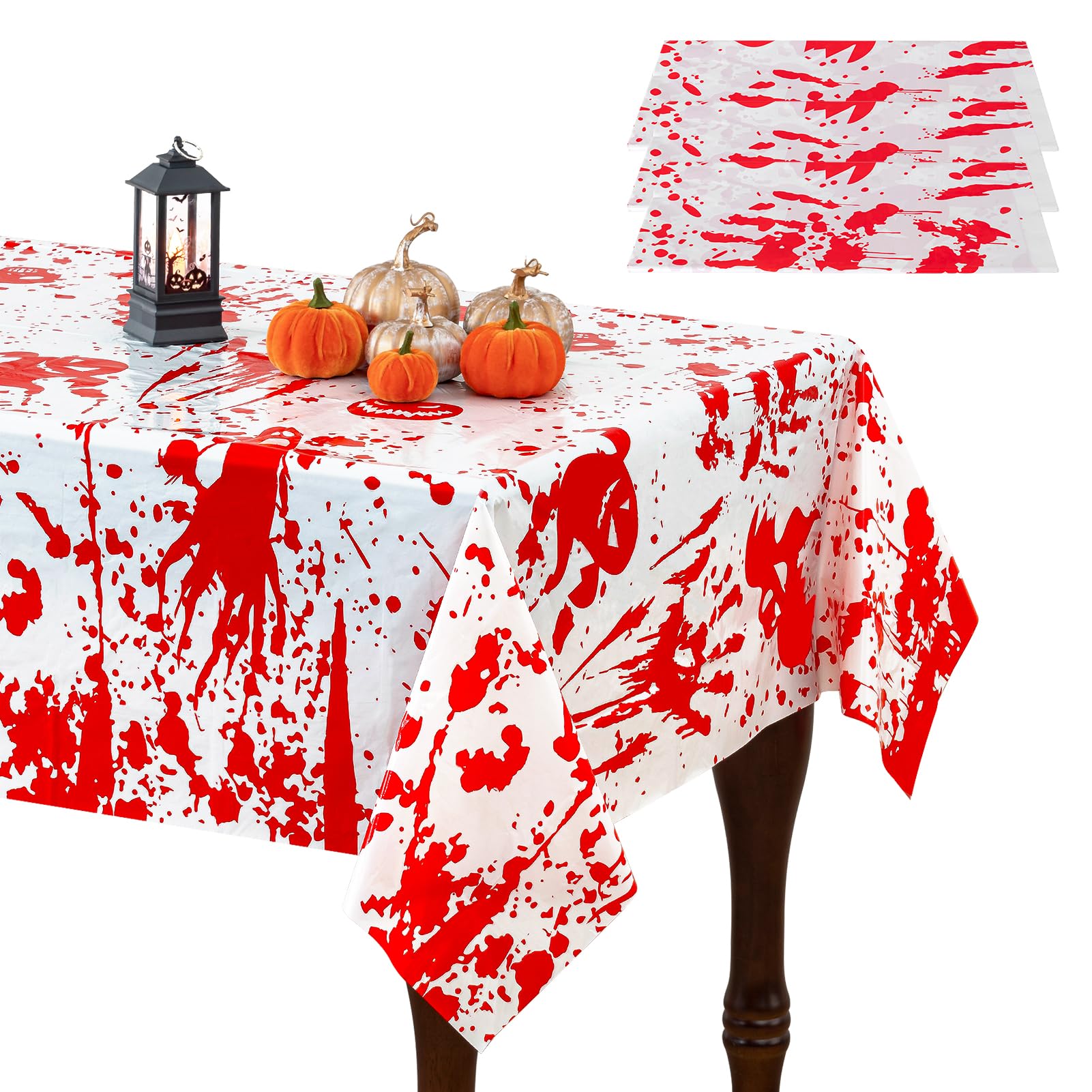 joybest 3 Pack Halloween Bloody Handprint Tablecloth - 54 x 108 Inch Waterproof Disposable Plastic Table Covers for Halloween Party Supplies Decoration, Dinner Party and Horror Theme Party