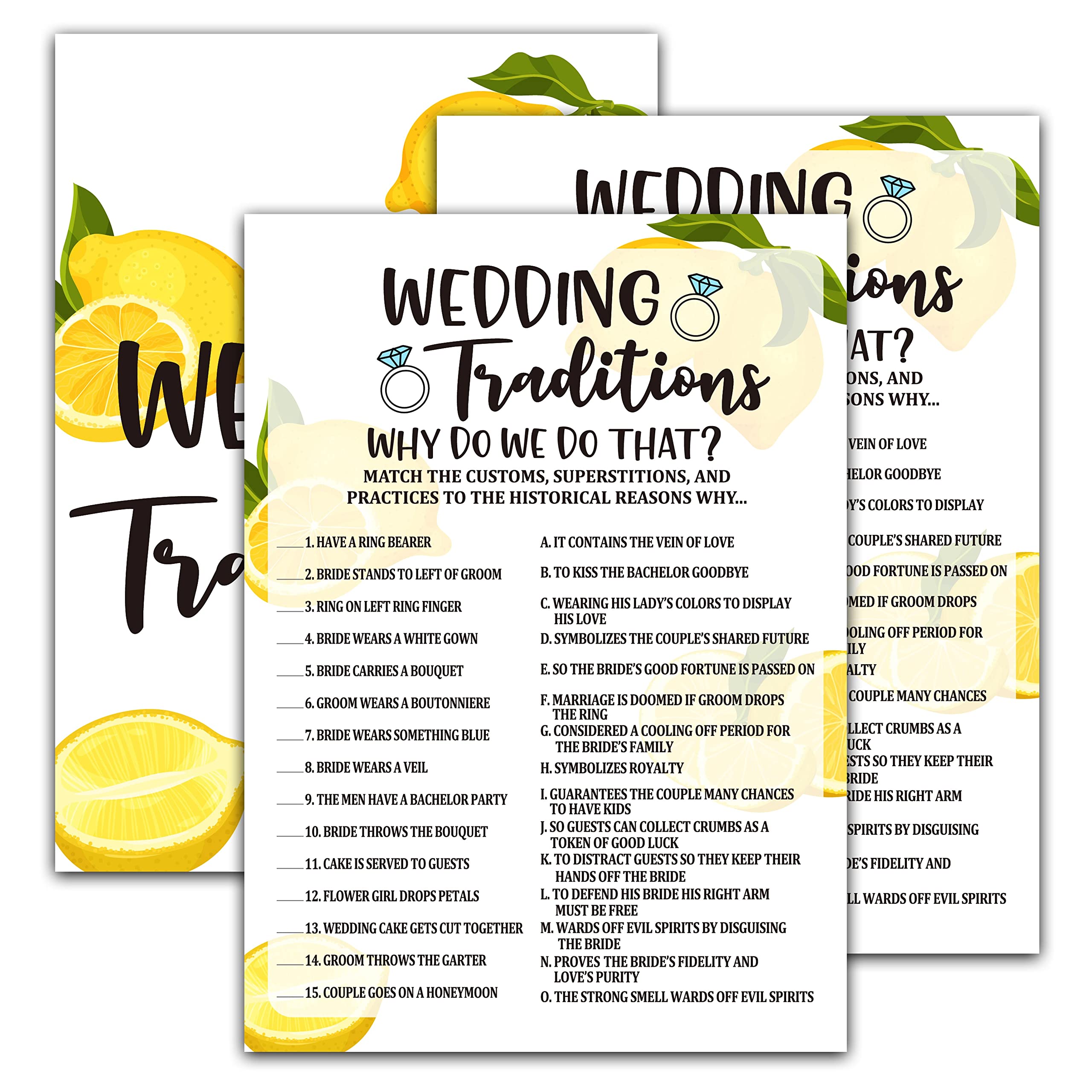 Bridal Shower Games - Lemon Theme Engagement Party Game Cards For Wedding, Bachelorette Party - Citrus Lemon Bridal Shower Decorations - Wedding Traditions - 30 Cards(A01)