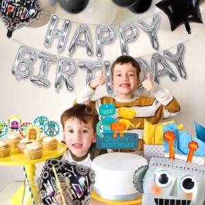 31 PCS Robot Birthday Party Supplies Robot Birthday Balloons Robot Birthday Banner Favors Cake Cupcake Decoration