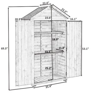 Merax 5.8ft x 3ft Outdoor Wood Lean-to Storage Shed Tool Organizer with Waterproof Asphalt Roof, Lockable Doors, 3-Tier Shelves for Backyard, Gray