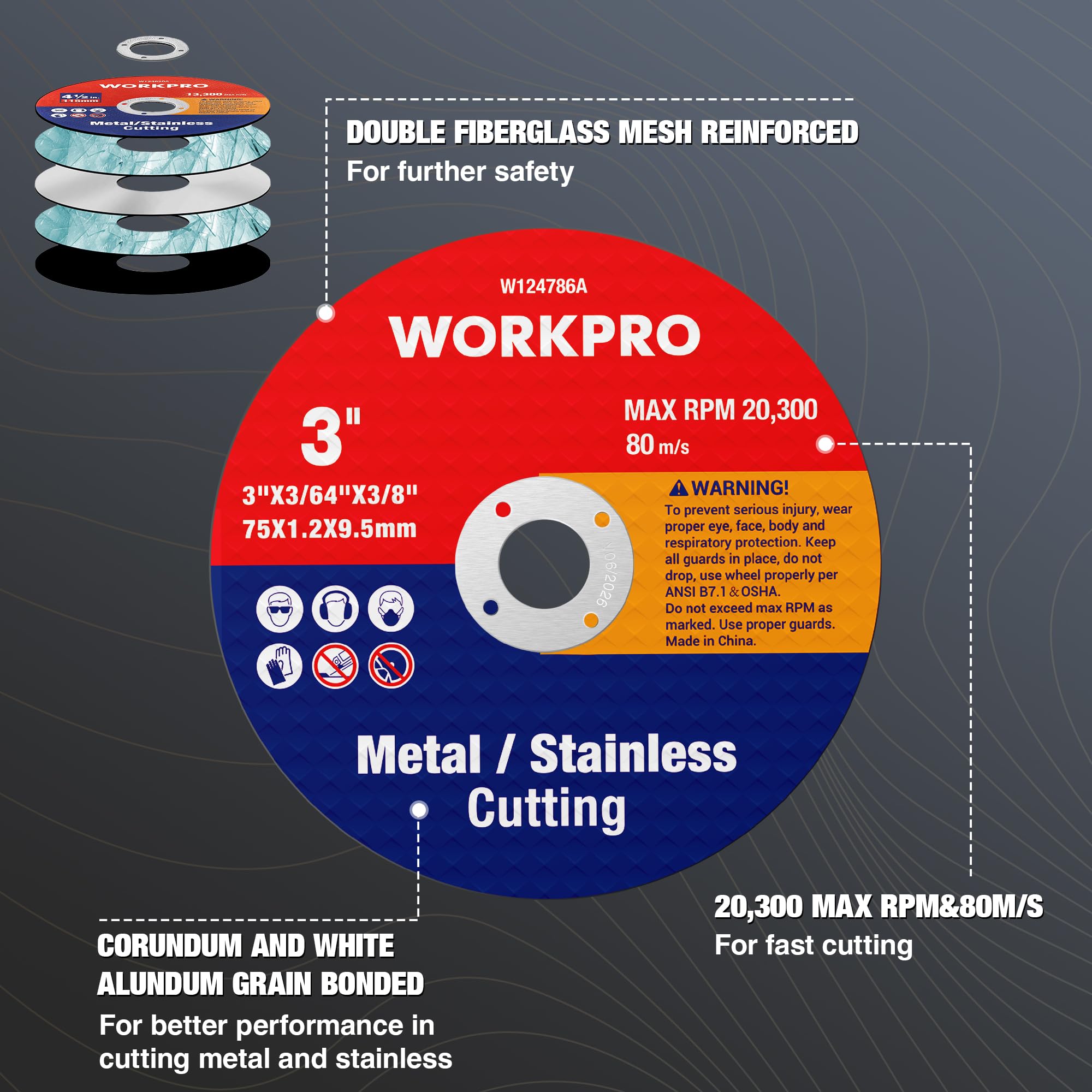 WORKPRO 20-Pack Cut-Off Wheels, 3 X 3/8-inch Metal&Stainless Steel Cutting Wheel, Thin Metal Cutting Disc for Angle Grinder