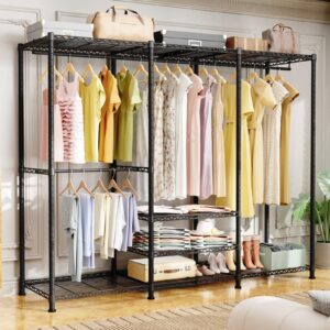 Ulif E5 Garment Rack, 4 Tiers Freestanding Heavy-Duty Closet Organizer and Storage System, Max Load 780LBS, 67.9" W x 14.5" D x 77.1" H, Black