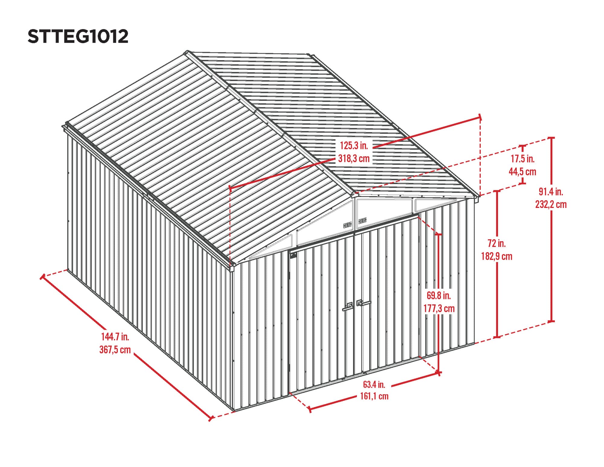 Scotts 10' x 12' Outdoor Lockable Water-Resistant Steel Storage Shed Building with Tool Hanger and Gable Roof, Green