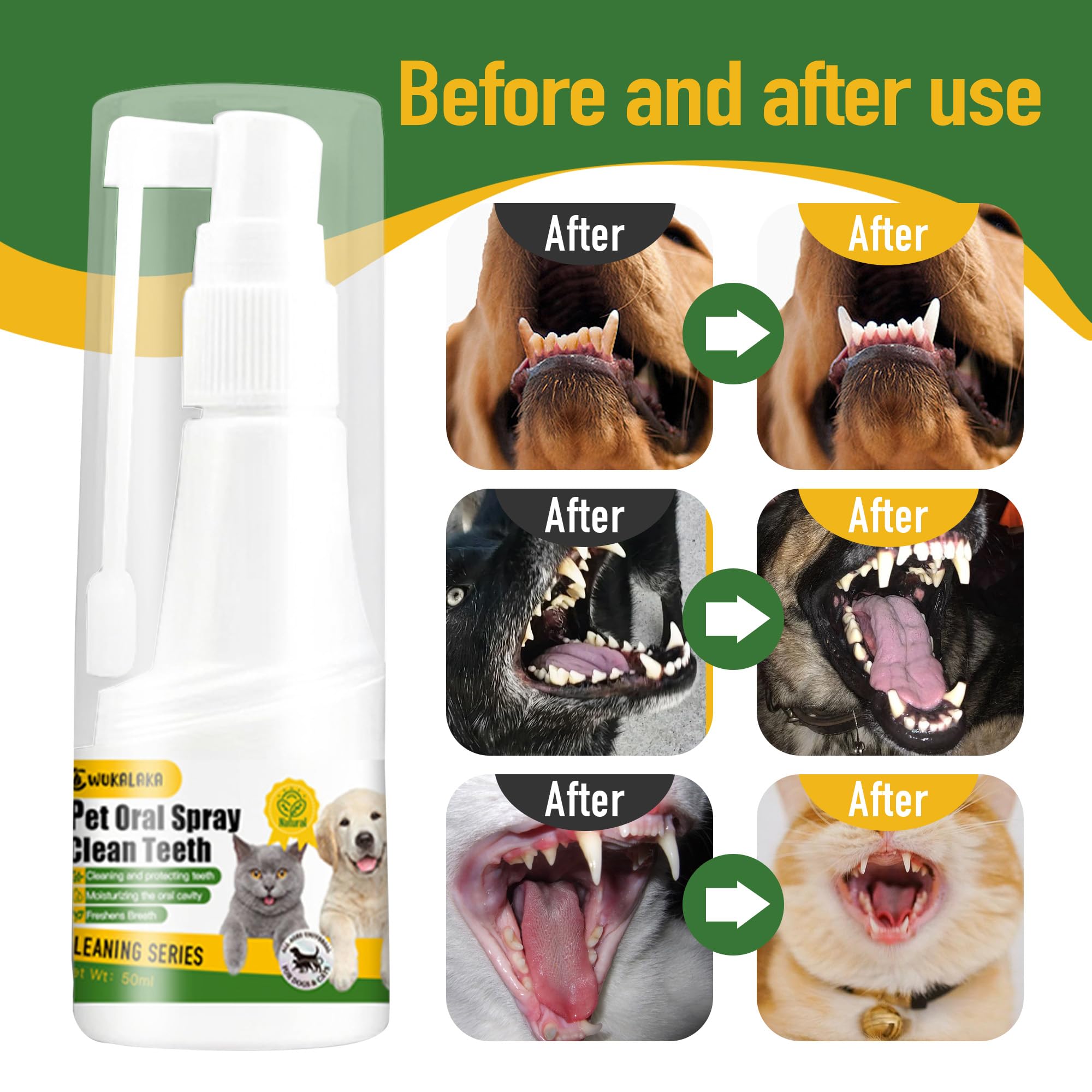 WUKALAKA Dog Breath Freshener, TeethCleaning Spray for Dogs & Cats, Pet Oral Spray Clean Teeth, Dog Dental Care Teeth Cleaning Spray, Remove & Fight Bad Breath Caused by Tartar for Dogs & Cats